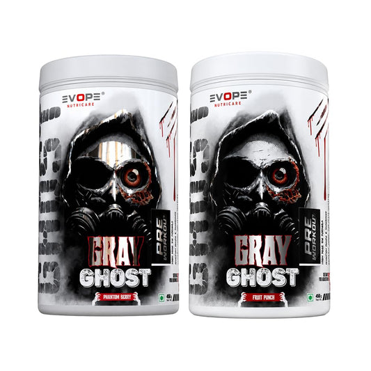 Evope Nutricare Gray Ghost Pre Workout Combo with Premium Gym Shaker | 450g + 450g