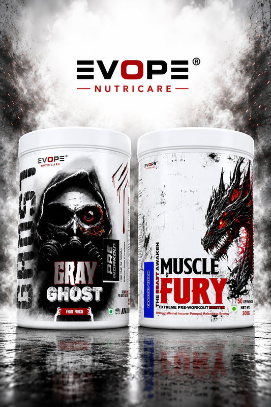 Evope Nutricare Gray Ghost Fruit Punch & Muscle Fury Dragon venom Combo Pre Workout | 450g + 300g