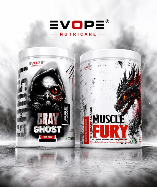 Evope Nutricare Gray Ghost Fruit Punch & Muscle Fury Blood orange rage Combo Pre Workout | 450g + 300g