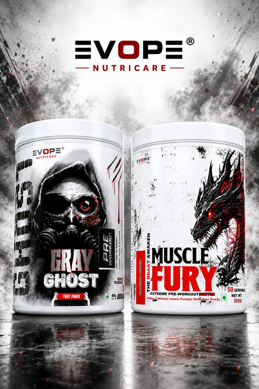 Evope Nutricare Fruit Punch & Muscle Fury Dragon Punch Combo Pre Workout | 450g + 300g