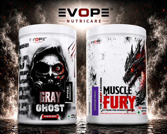 Evope Nutricare Gray Ghost Phantom Berry & Muscle Fury Dragon Venom Combo Pre Workout | 450g + 300g